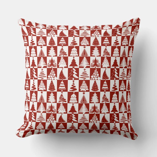 Festive Red Christmas Tree Pattern  Cushion (Front)