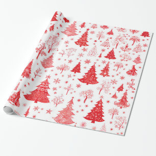 Festive Red Christmas Tree Wrapping Paper