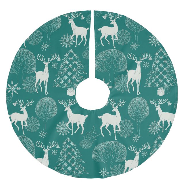 Festive red Christmas, winter forest. Brushed Polyester Tree Skirt (Front)
