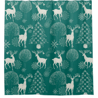 Festive red Christmas, winter forest. Shower Curtain