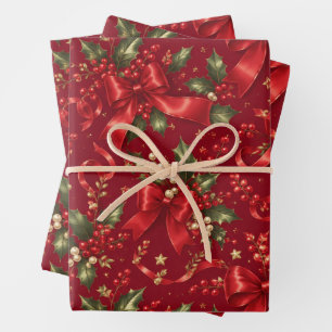 Festive Red Coquette Bows Christmas Gift Wrap