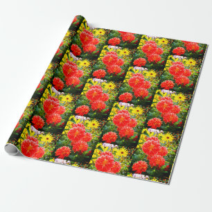 Festive red dahlias wrapping paper