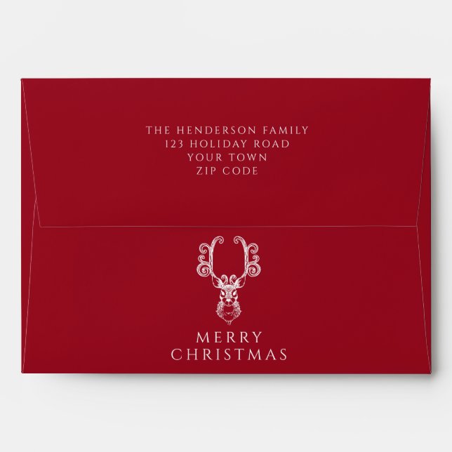 Festive Red Deer Christmas Return Address Envelope (Back (Top Flap))