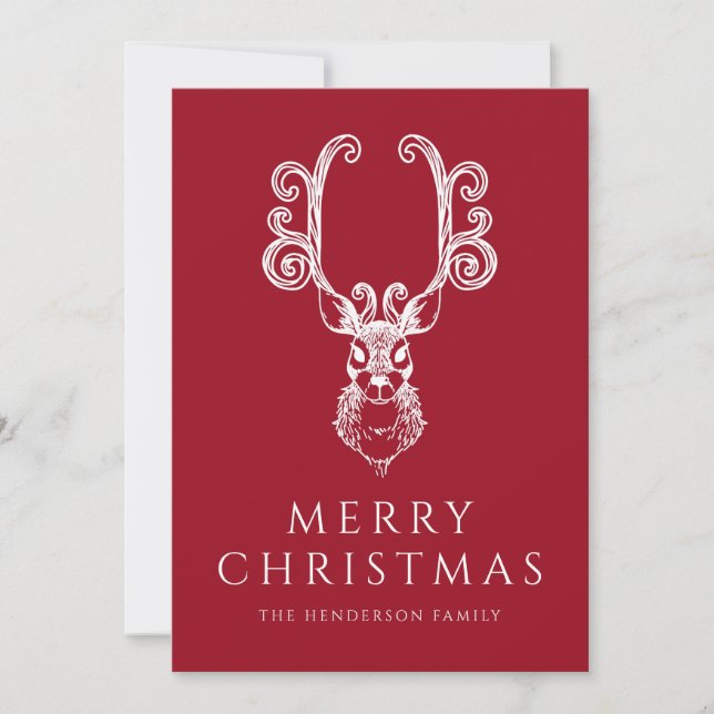 Festive Red Deer Merry Christmas Holiday Card (Front)