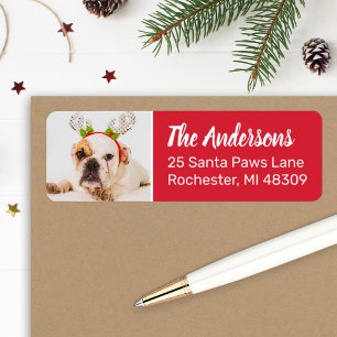 Festive Red Dog Photo Holiday Return Address