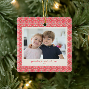 Festive Red Dot Pattern Festive Personalised Photo Ceramic Ornament