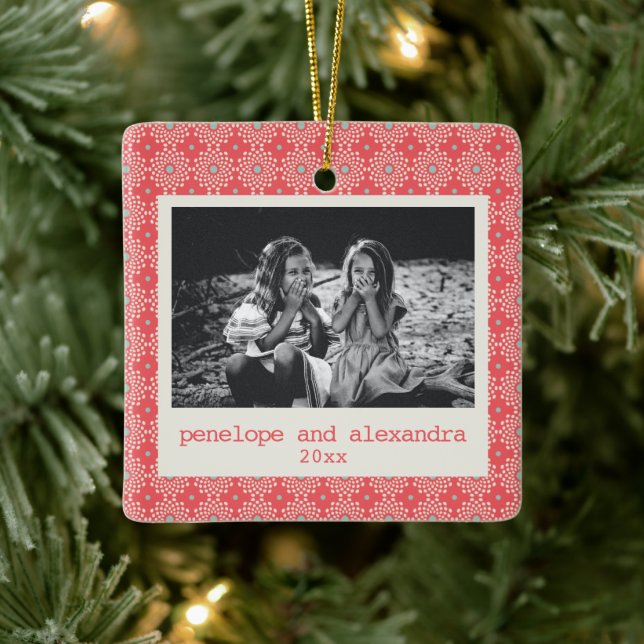 Festive Red Dot Pattern Stylish Personalised Photo Ceramic Ornament (Tree)