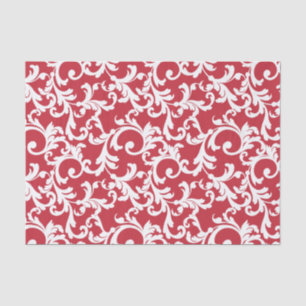 Festive Red Elegant Damask Print Tissue Paper