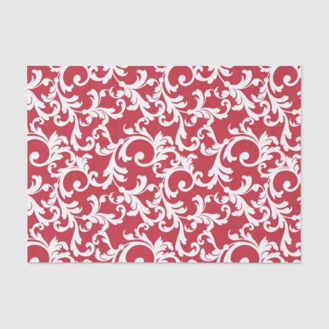 Festive Red Elegant Damask Print Tissue Paper (Front)
