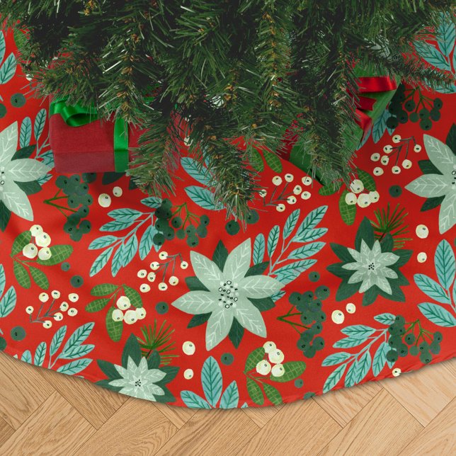 Festive Red Floral Christmas Pattern Brushed Polyester Tree Skirt (Festive Red Floral Christmas Pattern Brushed Polyester Tree Skirt)