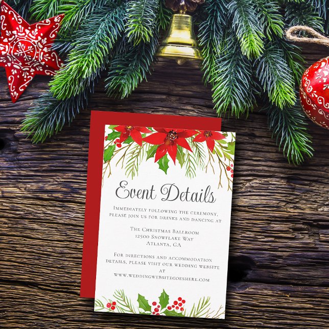 Festive Red Floral Christmas Wedding Event Details Enclosure Card (Creator Uploaded)