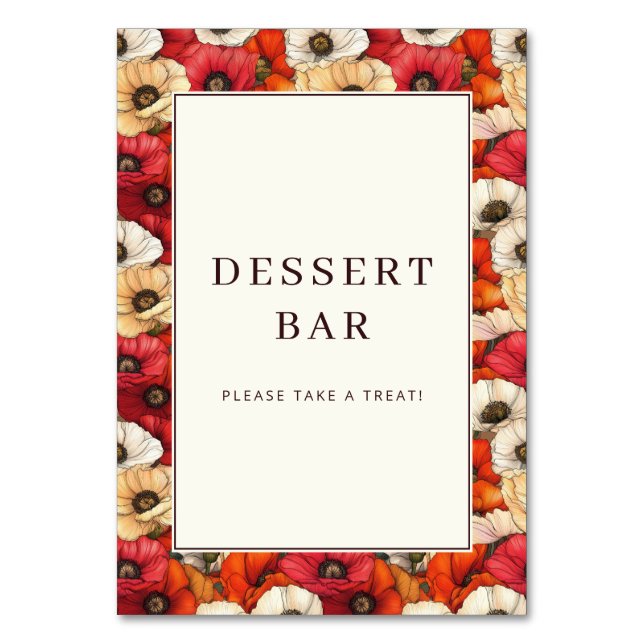Festive Red Floral Dessert Bar Sign Table Number (Front)