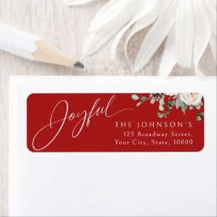Festive Red Floral Joyful Holiday Return Address
