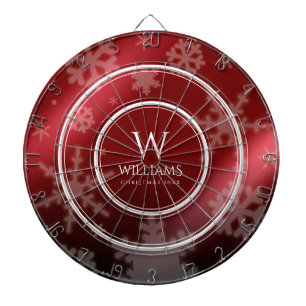 Festive Red Foil Snowflakes Monogram Name Dartboard