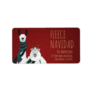 Festive Red Funny Llama & Sheep ‘Fleece Navidad’ Label
