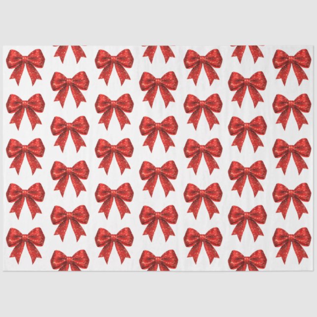 Festive Red Glitter Coquette Bow Christmas  Tissue Paper (Front)