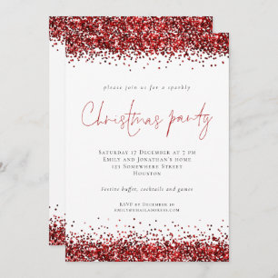 Festive Red Glitter Script Christmas Party Invitation
