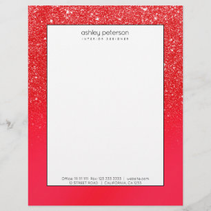 Festive red glitter sparkles ombre christmas custom letterhead