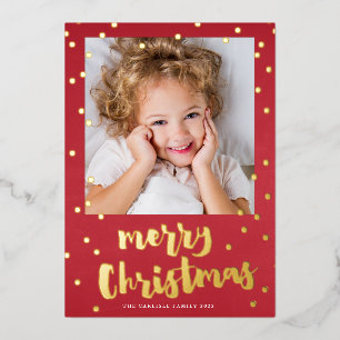 Festive Red & Gold Confetti Merry Christmas Photo