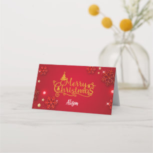Festive Red & Gold Folded Place Card (Personalize)