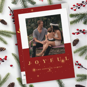 Festive Red & Gold Joyful Two Picture Christmas Holiday Card