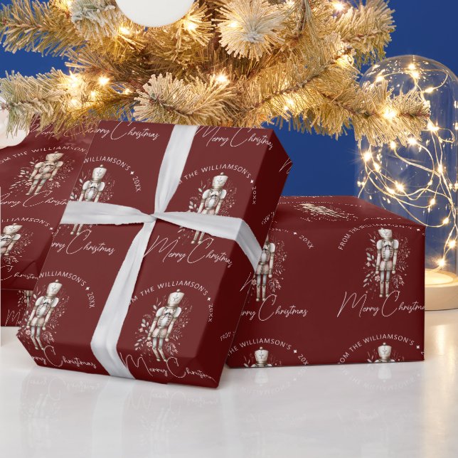 Festive Red Gold Nutcracker Christmas Dark Wrapping Paper (Holidays)