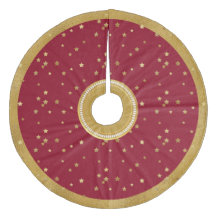 Festive Red & Gold Stars Christmas Tree Skirt