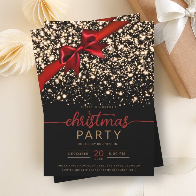 Festive Red Gold Winter Shiny Star Company Xmas  Invitation (Festive Red Gold Winter Shiny Star Company Xmas Invitation)