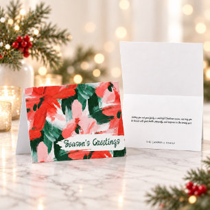 Festive Red Green Abstract Poinsettia Greetings Holiday Card