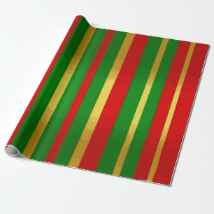 Festive Red, Green, and Gold Striped Pattern Wrapping Paper