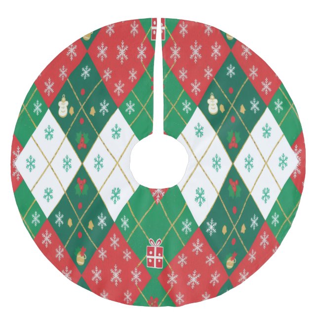Festive Red & Green Argyle Cheer Christmas Brushed Polyester Tree Skirt (Front)