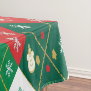 Festive Red & Green Argyle Cheer Christmas Tablecloth