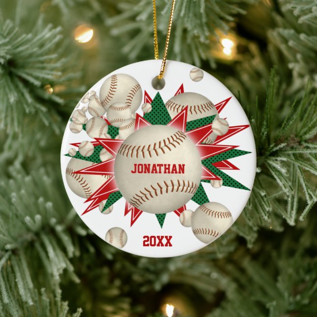 festive red green baseball softball blowout ceramic tree decoration (Tree)
