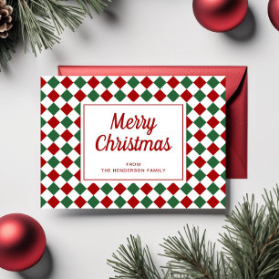 Festive Red Green Checked Merry Christmas Holiday Card
