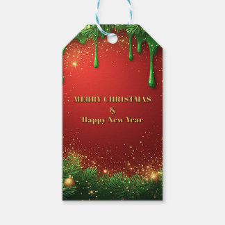 Festive Red Green Christmas Border Gift Tags
