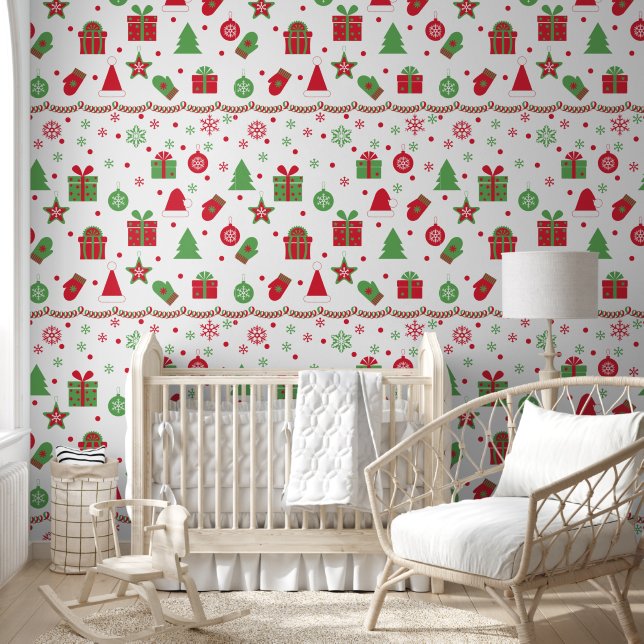 Festive Red Green Christmas Gifts Stick n Peel Wallpaper (Kids)