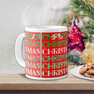 Festive Red Green Christmas Large Coffee Mug