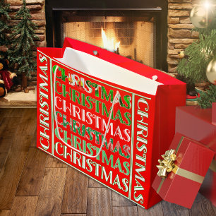 Festive Red Green Christmas Large Gift Bag