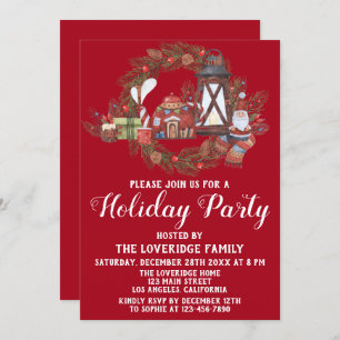 Festive Red & Green Christmas Scene Holiday Party Invitation