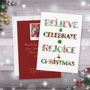 Festive Red Green Christmas Typography 1 Photo Holiday Card