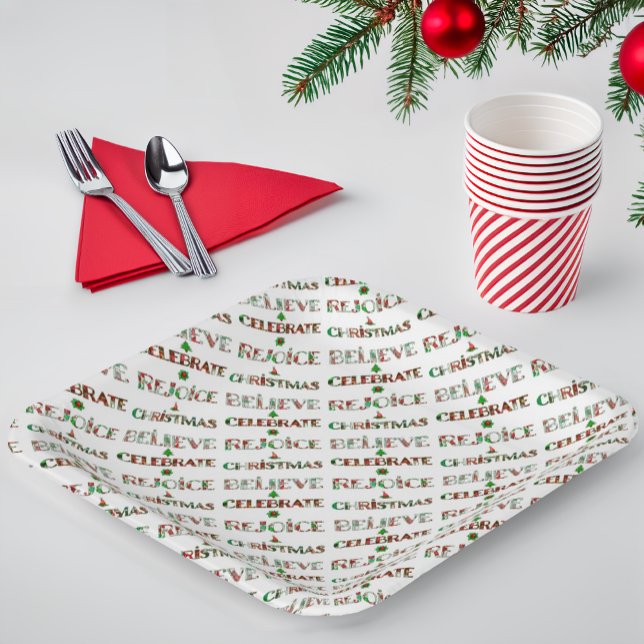 Festive Red Green Christmas Typography Paper Plate (Creator Uploaded)