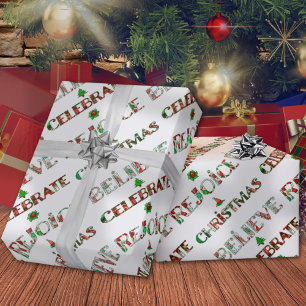 Festive Red Green Christmas Typography Wrapping Paper