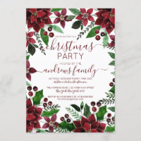 Festive Red Green Floral Ivy Watercolor Christmas