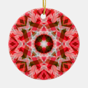 Festive Red Green Geometric Cosy Christmas Star Ceramic Tree Decoration