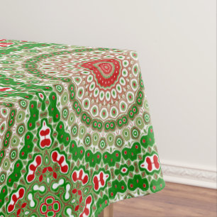 Festive Red & Green Mandala with Holiday Symmetry Tablecloth