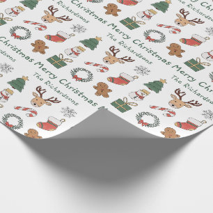 Festive Red Green Merry Christmas Holiday Pattern Wrapping Paper