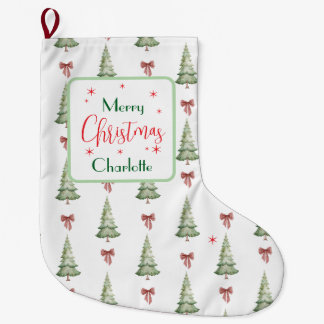 Festive Red Green Merry Christmas Name Stocking