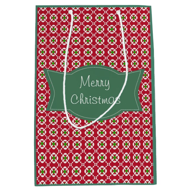 Festive Red Green Pattern Christmas Medium Gift Bag (Front)
