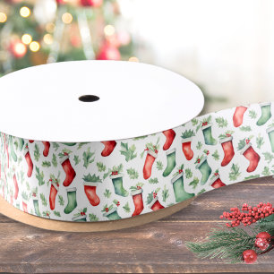 Festive Red Green Stockings Christmas Satin Ribbon