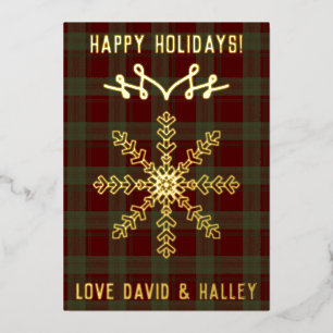 Festive Red Green Tartan Bold Snowflake Christmas